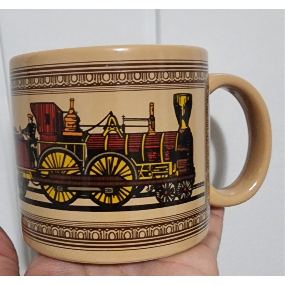 Chaps Brown and Yellow Vintage Train Print Coffee Mug